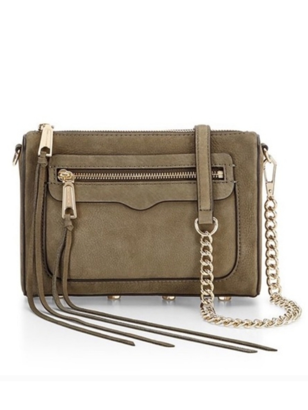 Rebecca Minkoff Grey Avery Suede Crossbody Bag with Gunmetal Chain Strap